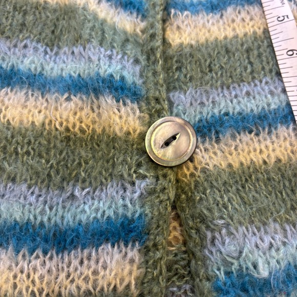 Handmade Mohair Blend Striped Cardigan Abalone Button Fuzzy Chic Knit M - Picture 7 of 7